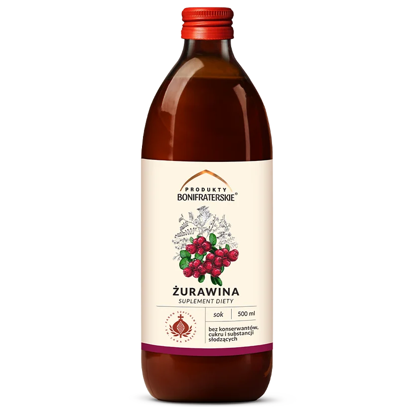 BoniFratres Sok z żurawiny 100% (z witaminą C), 500 ml – Produkty Bonifraterskie
