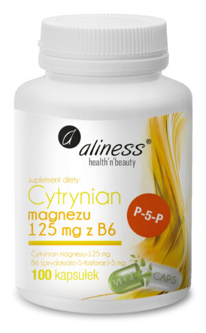 Cytrynian Magnezu 125 mg + Witamina B6 (P-5-P), 100 kaps. – Aliness