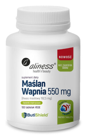 Maślan wapnia 550 mg (bez sodu), 100 tabl. matrycowych – Aliness