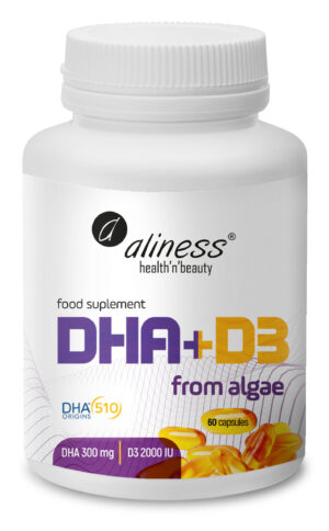 Omega DHA 300 mg z alg + D3 2000 IU, 60 kaps. – Aliness