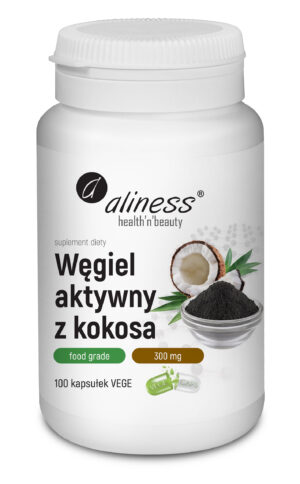 Węgiel aktywny z kokosa Food Grade 300 mg, 100 kaps. – Aliness
