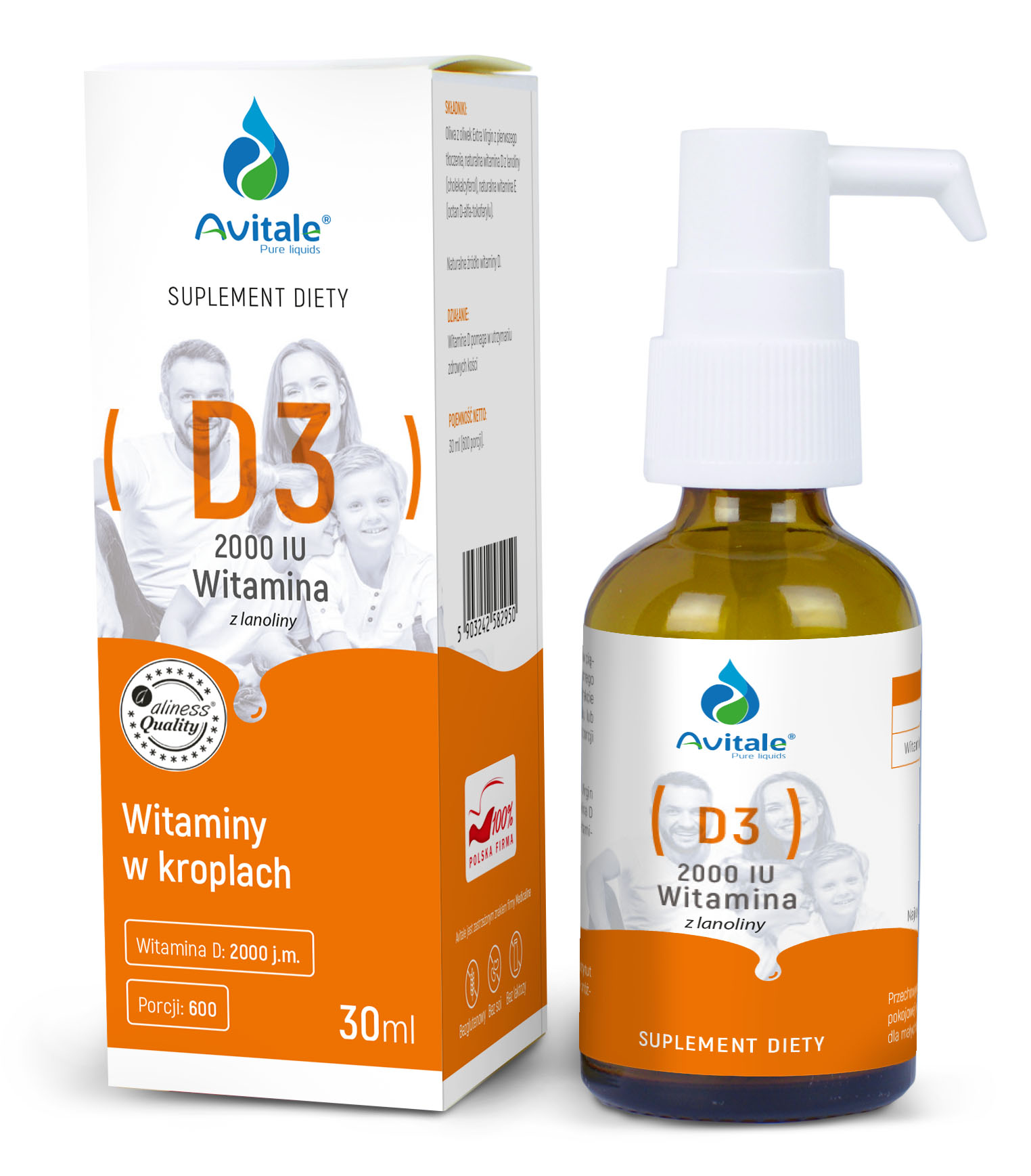 Avitale Witamina D3 2000 IU (z lanoliny, krople), 30 ml – Aliness