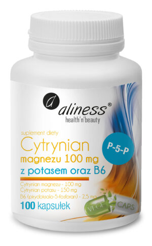 Cytrynian Magnezu 100 mg z potasem 150 mg i witaminą B6 (P-5-P), 100 kaps. – Aliness