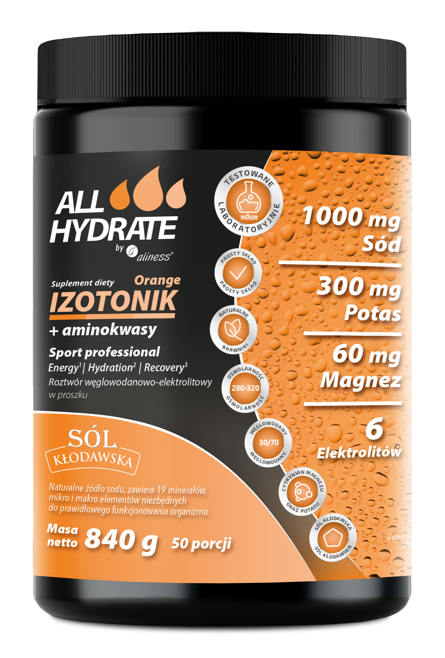 ALLHydrate Izotonik Orange + aminokwasy, 840 g – Aliness