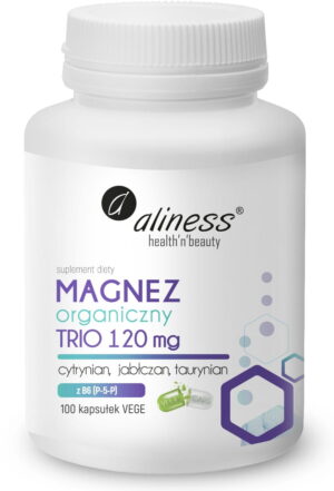 Magnez Organiczny TRIO 120 mg + B6 (P-5-P), 100 kaps. – Aliness