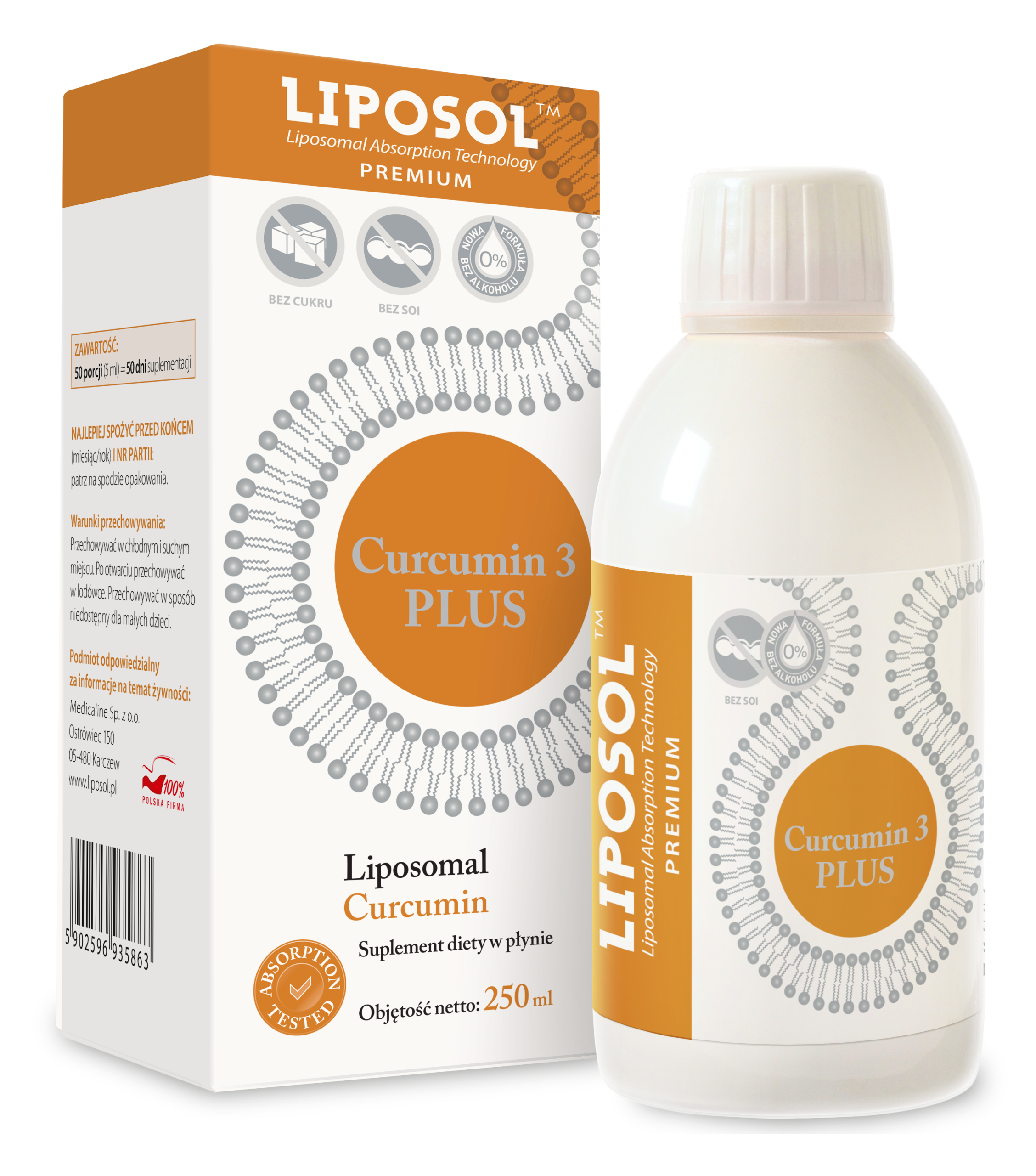 Liposol Curcumin 3 PLUS (Liposomalna kurkumina 170 mg), 250 ml – Aliness