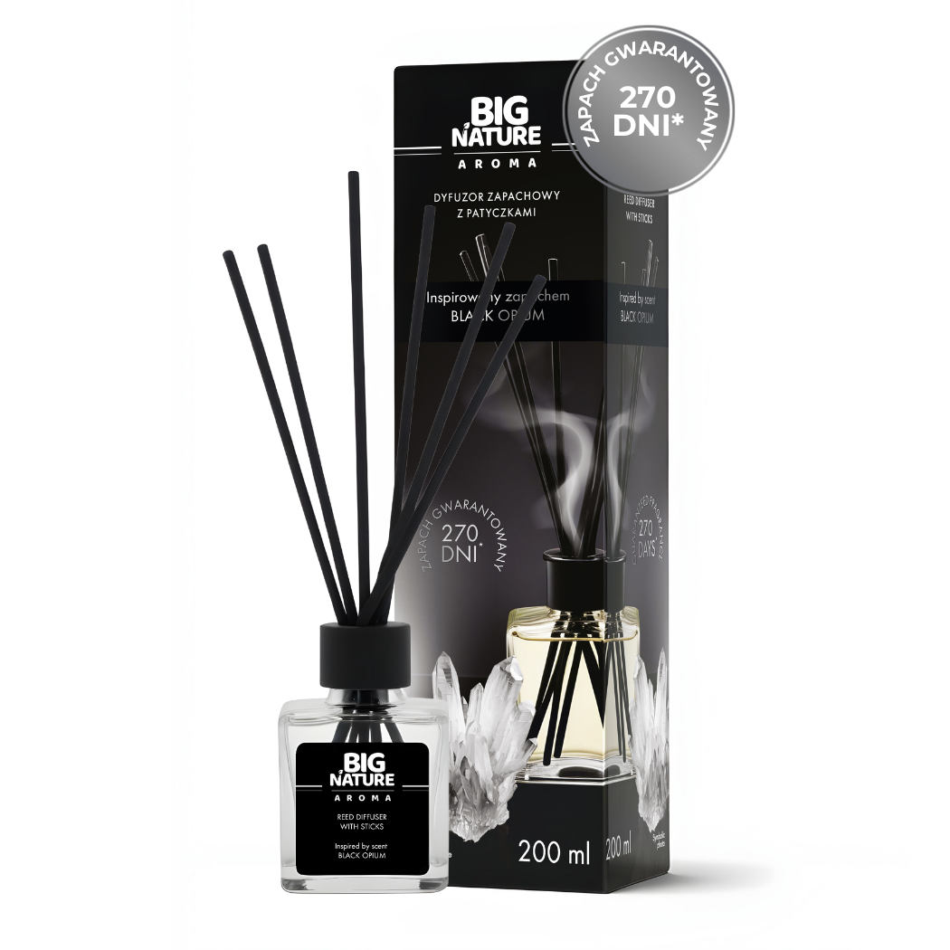 Dyfuzor zapachowy z patyczkami inspirowany zapachem Black Opium, 200 ml – Big Nature